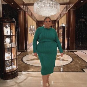 Green Sweater Ruched Matching Set